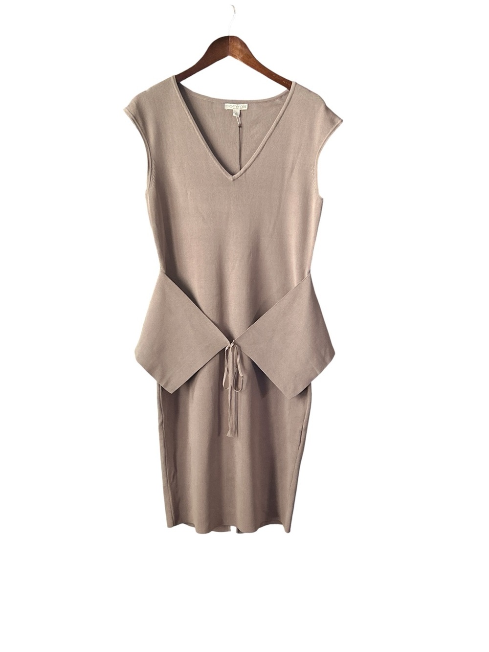 Eva Mendes for New York & Company Taupe V-Neck Peplum Tie Dress Size Large